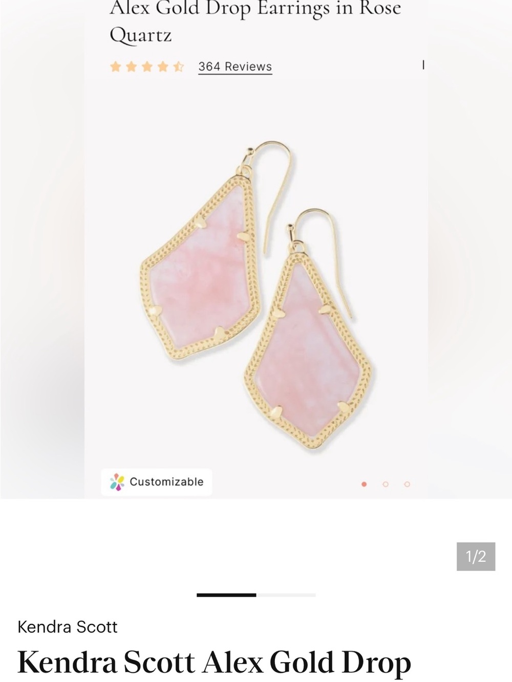 Kendra Scott Alex Gold Drop Earrings with Rose Quartz Pink Stones